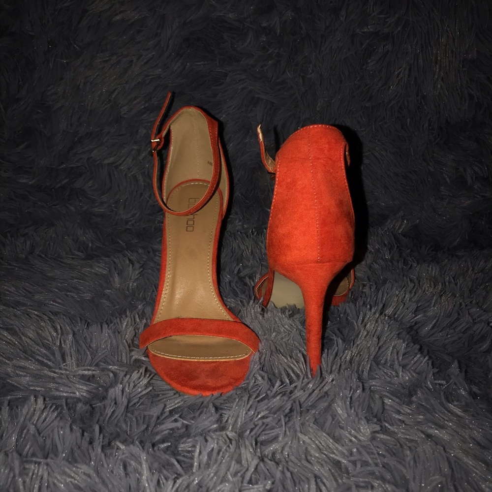 orange faux suede heels